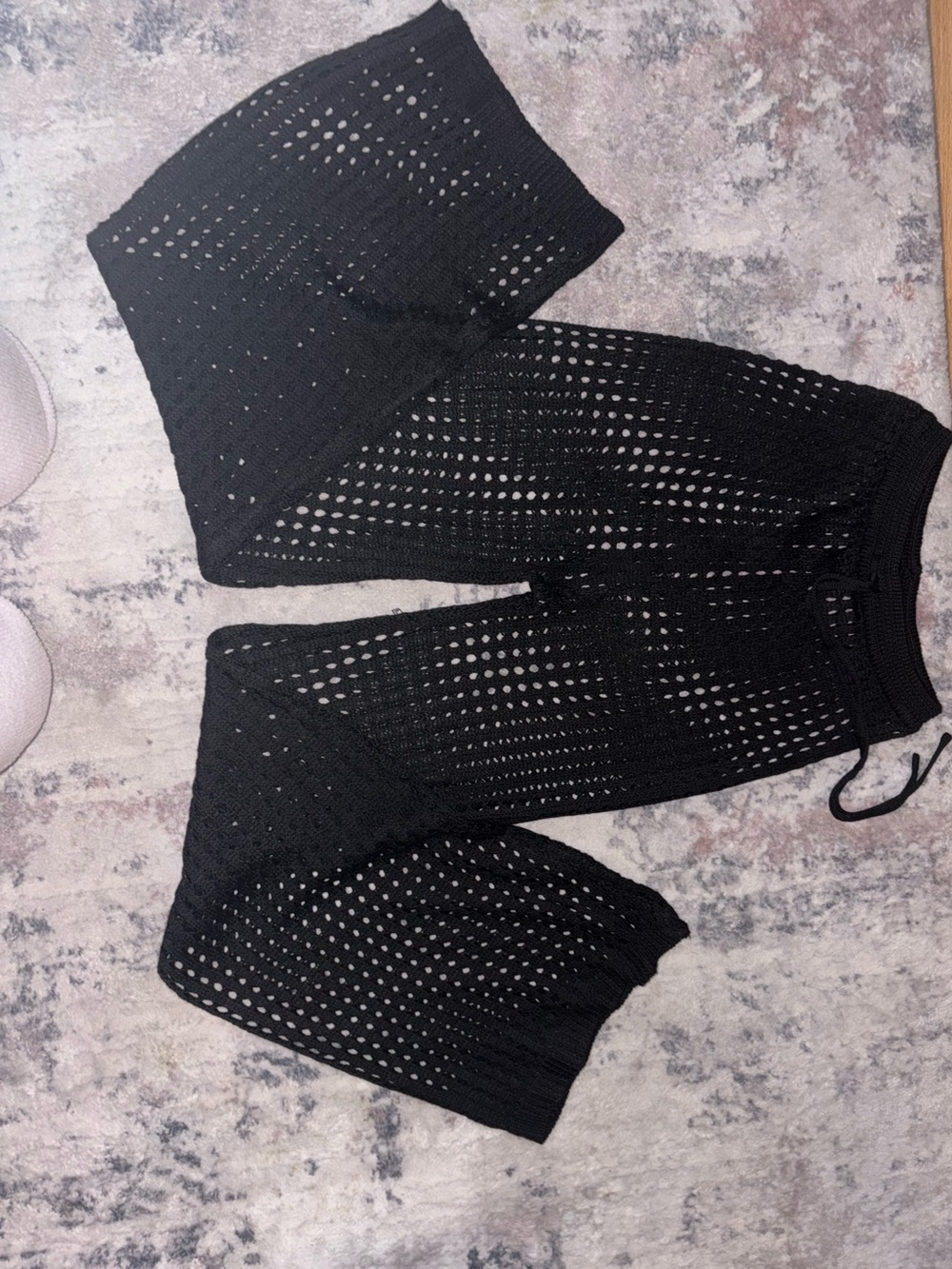 Women’s Black Crochet Athletic Shorts with Drawstring Waist
